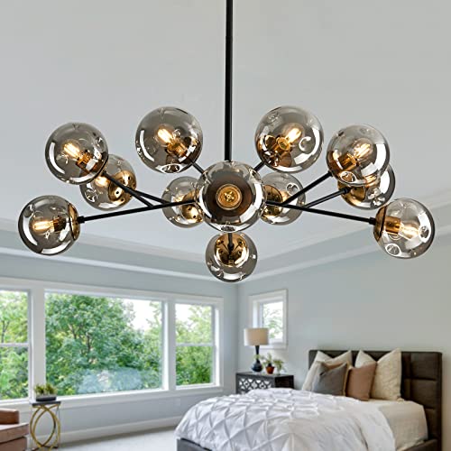 SZXYKEJI 12-Light Glass Chandelier,Large Chandeliers for High Ceilings, Rustic Ceiling Lighting Fixture Pendent Light for Kitchen Dining Room Living Room Bedroom Office (Black). SZXYKEJI 12-Light Glass Chandelier,Large Chandeliers for High Ceilings, Rustic Ceiling Lighting Fixture Pendent Light for Kitchen Dining Room Living Room Bedroom Office (Black).